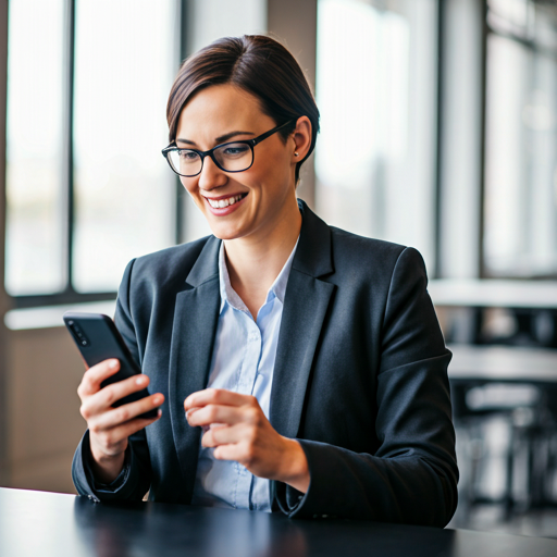 Smiling customer using mobile phone